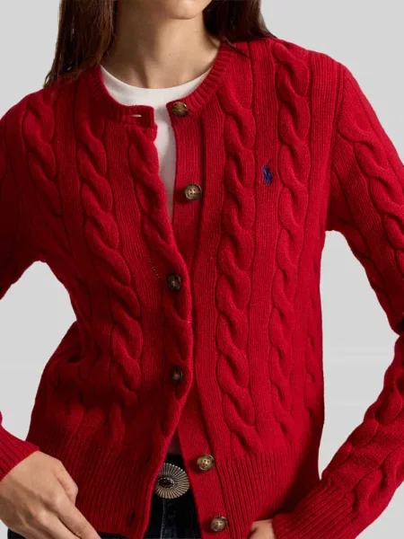 Kardigan rozpinany o kroju regular fit z wełny z domieszką kaszmiru Polo Ralph Lauren czerwony