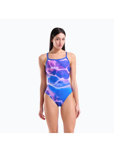 Costum de baie întreg pentru femei arena Earth Challange Back neon blue multi/neon blue/neon blue albastru
