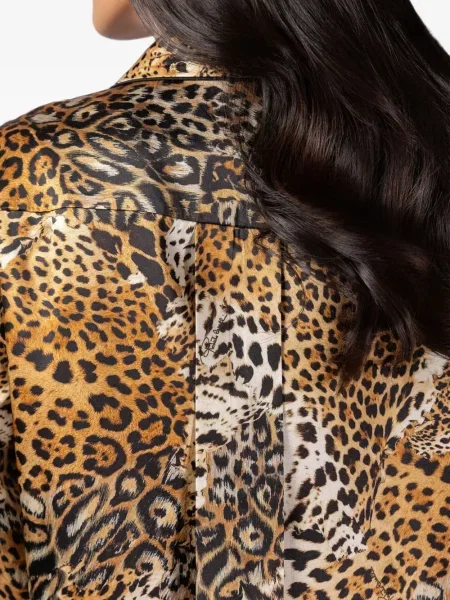 Šilkinė raštuota pižama Roberto Cavalli Home leopardinė ruda