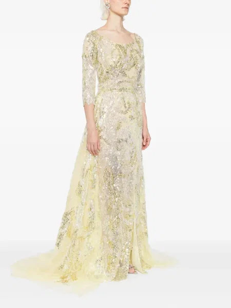 Rochie maxi Saiid Kobeisy cu broderie de costum galben