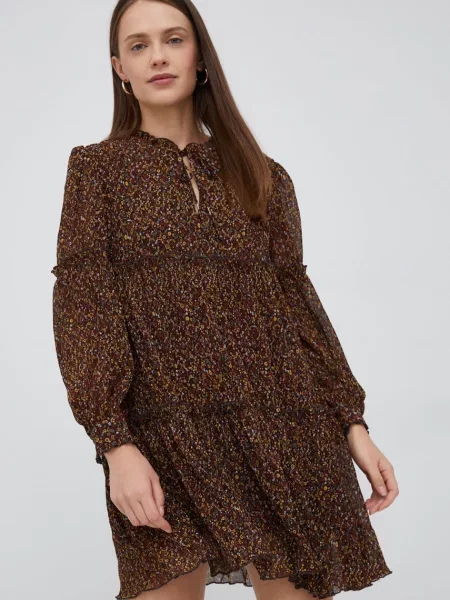 Rochie din denim Pepe Jeans maro