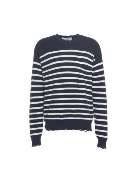 Dzianinowy sweter Amaránto w paski z paskiem niebieski