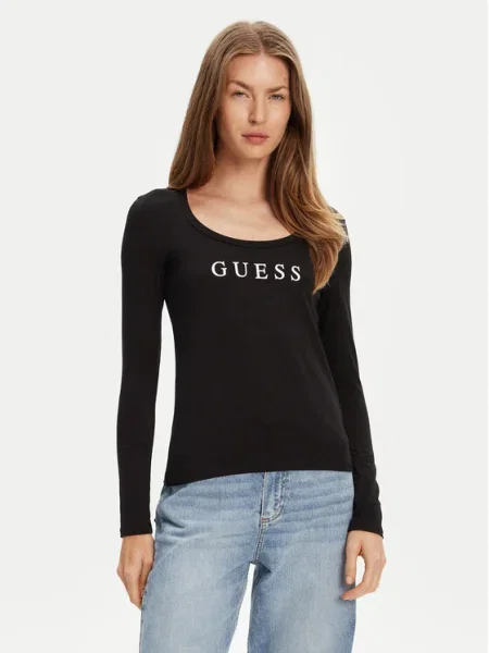 Hosszú ujjú hosszú blúz Guess fekete