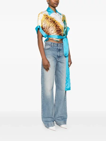 Bluzka Blugirl w kwiatki z nadrukiem kopertowa biała