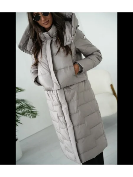 Płaszcz Pri z kapturem elegancki szary