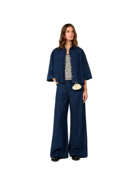 Weekend Max Mara jeansy wide leg WKDVEGA niebieskie