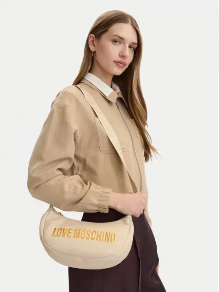 Love Moschino torebka rogal z imitacji skóry beżowa