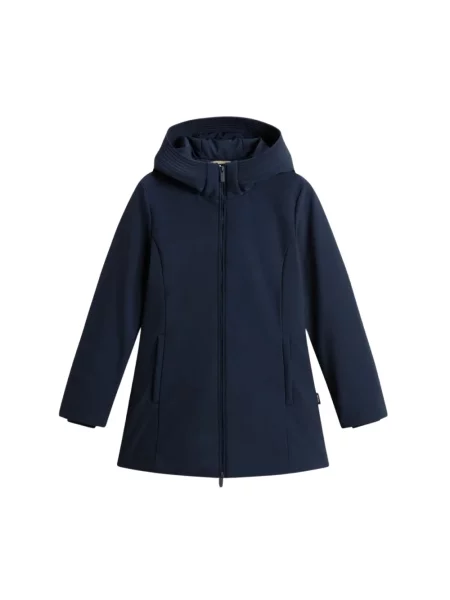 Lniana kurtka puchowa Woolrich niebieska