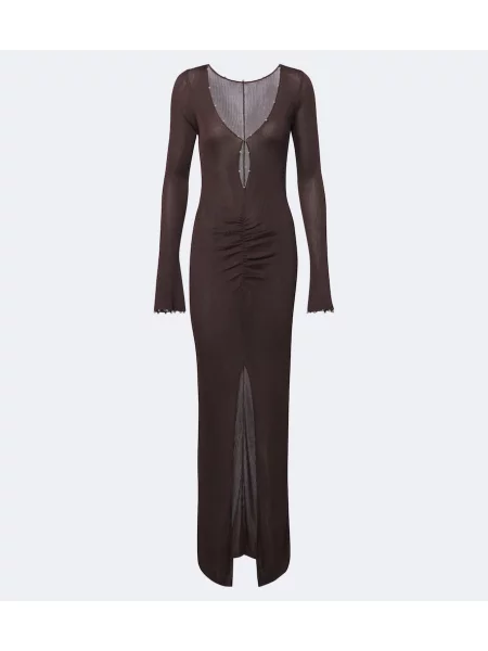 Rochie maxi De La Vali tricotate cu volane maro