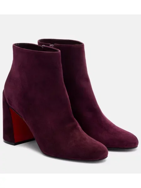 Cizme scurte Christian Louboutin din piele de căprioară bordo