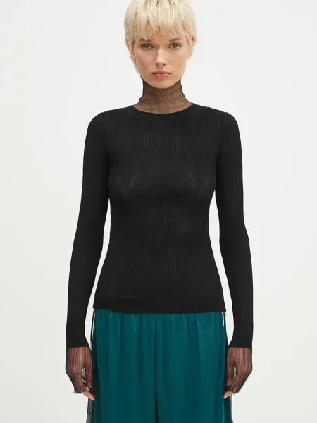 Sportmax pulover de lână Derris femei light cu guler negru