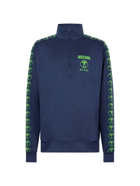 Hanorac cu fermoar Moschino cu autograf albastru