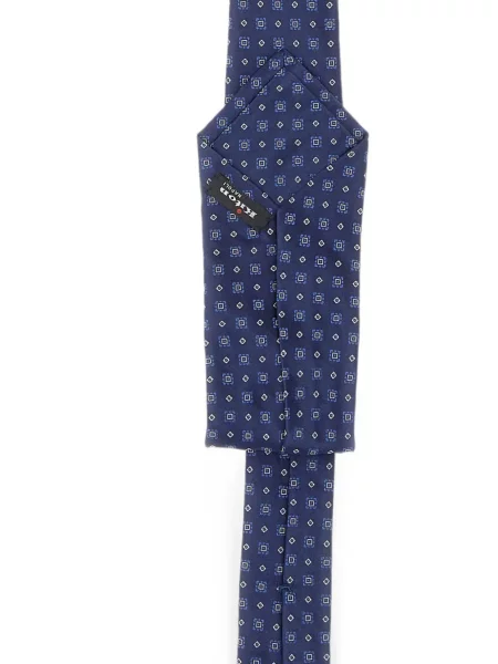 Cravată Kiton de mătase cu imprimeu geometric albastru