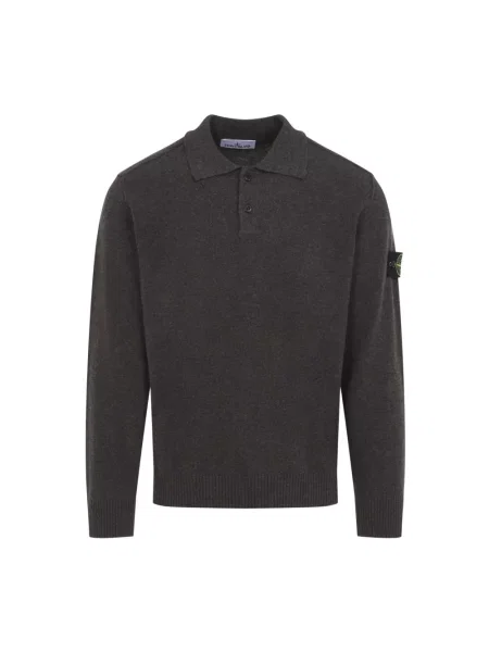 Koszulka polo Stone Island z kamieniami wełniana brązowa