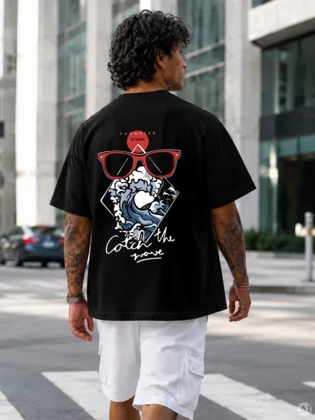 T-shirt oversize z nadrukiem Dstreet czarny