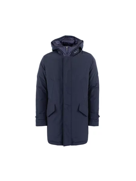 Parka Woolrich z wysokim kołnierzem niebieska