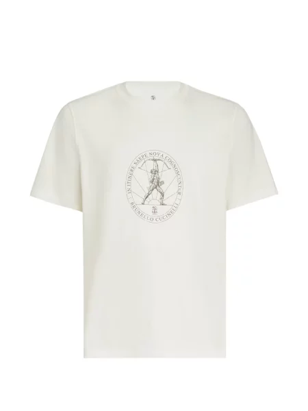 Tricou Brunello Cucinelli cu imagine din jerseu cu decolteu rotund alb
