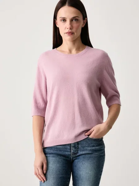 United Colors of Benetton pulover cu mânecă scurtă pentru femei din lână roz