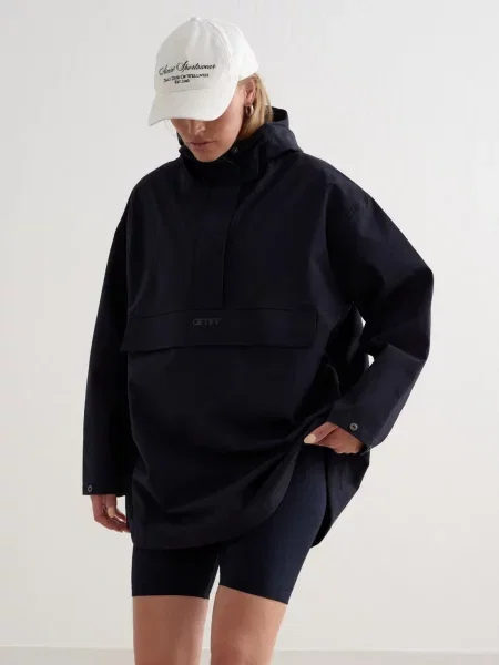Anorak wodoodporny oversize'owy z półzamkiem granatowy niebieska
