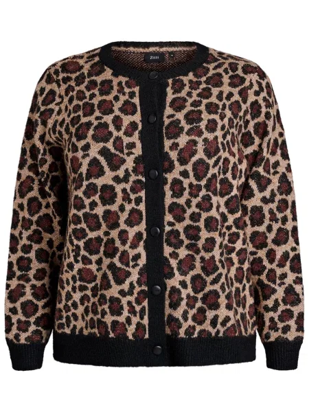Zizzi Geacă tricotată Leonora castaniu / maro deschis negru
