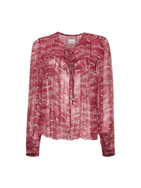 Wielobarwność bluzka Isabel Marant Etoile z nadrukiem szyfonowa czerwona