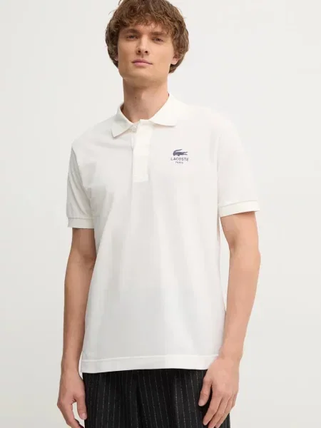 Тениска с яка Lacoste с принт бежово