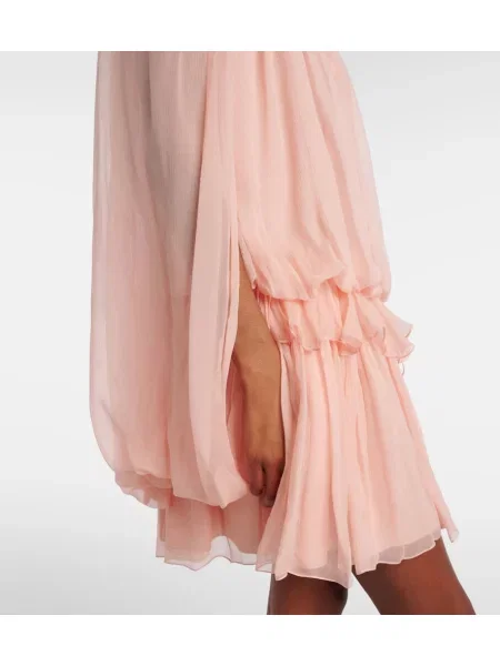 Rochie Chloé de mătase cu volane roz