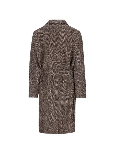 Cu centură palton Tagliatore cu model herringbone maro