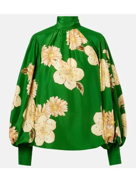 Bluză Alemais de mătase cu model floral verde