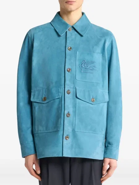 Geacă Etro cu broderie din piele de căprioară albastru