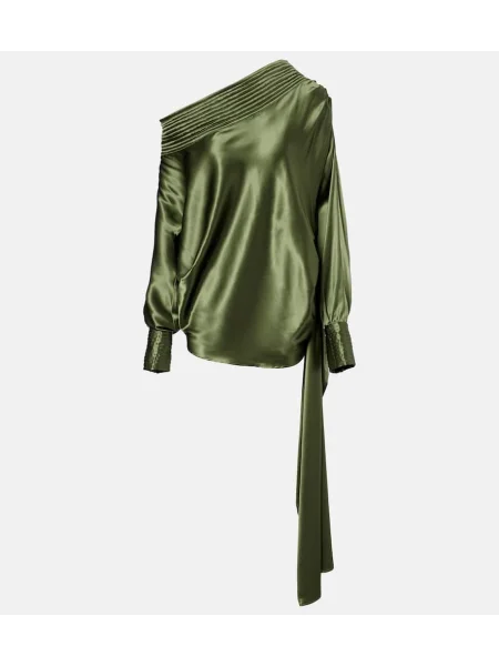 Top Dries Van Noten din satin drapat verde