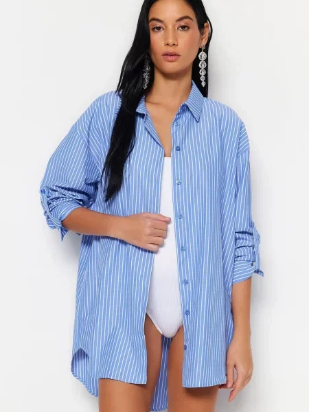 Trendyol Bluza modra bela