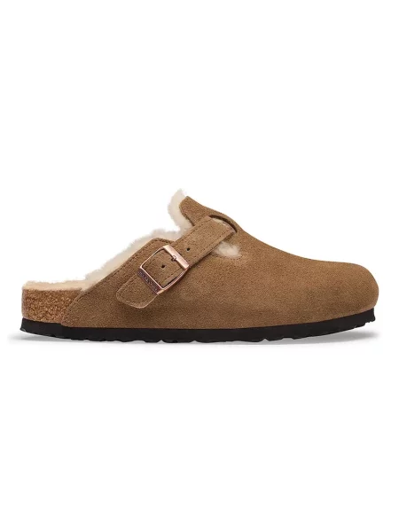 Birkenstock șalpi mocasini pentru femei din piele întoarsă Boston Shearling Suede Leather maro