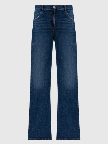 Джинси кльош з ефектом потертості з вишивкою логотипа Twin Set Actitude сині