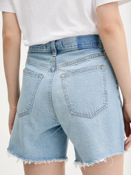 Džínové šortky Abercrombie & Fitch hladké high waist modrá