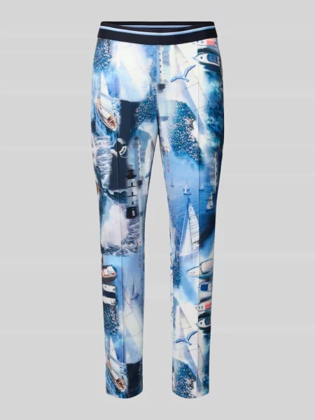 Szorty z dzianiny dresowej o kroju regular fit z wyhaftowanym logo Marc Cain niebieskie