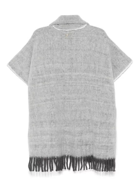 Poncho Twinset cu franjuri gri