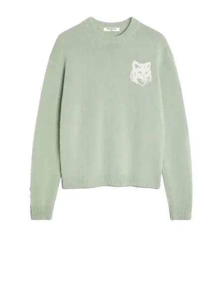 Pulover Maison Kitsune cu decolteu rotund verde