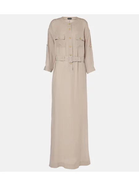 Rochie tip cămașă Tom Ford cu dungi de costum bej