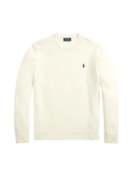 Sweter z dzianiny z prążkowanymi wykończeniami Polo Ralph Lauren beżowy