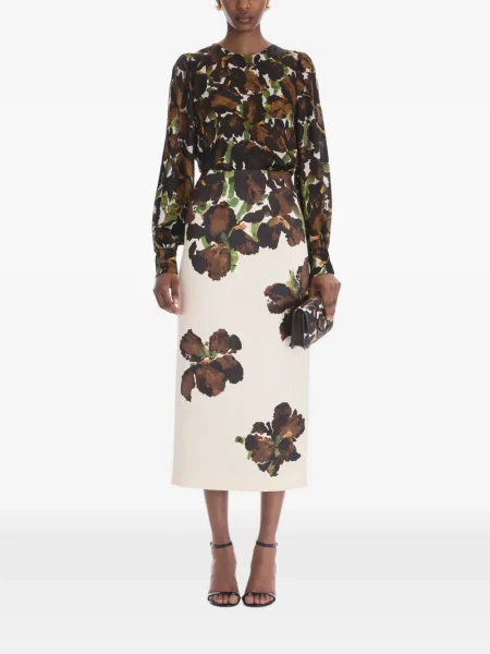 Δερμάτινος φλοράλ clutch Oscar De La Renta με σχέδιο καφέ