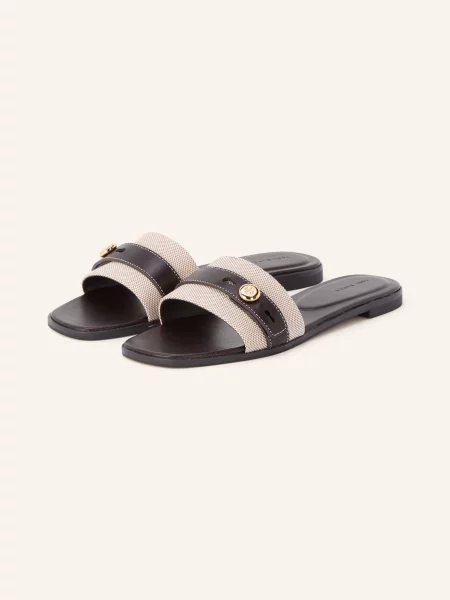 Tory Burch Klapki Romy braun białe