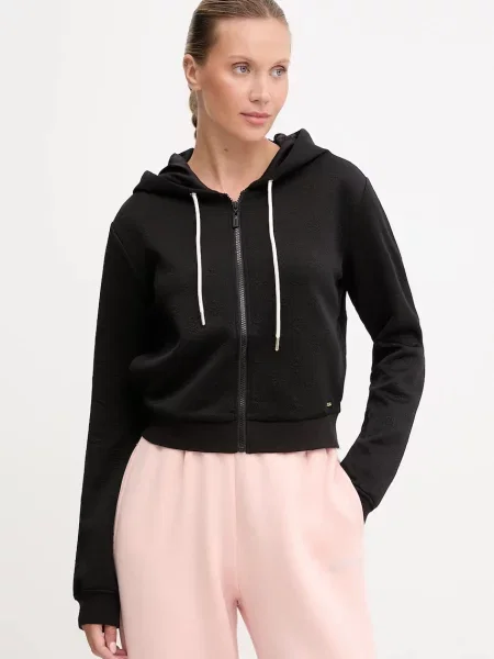 Guess bluza PEONY z kapturem gładka czarny