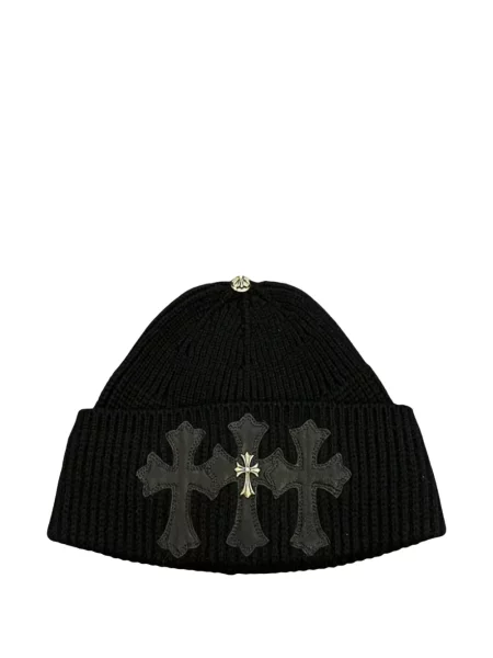 Căciulă Chrome Hearts din cașmir cu motiv cu inimi negru
