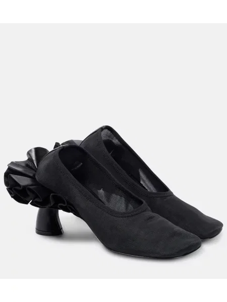 Kožené lodičky Dries Van Noten s volány černé