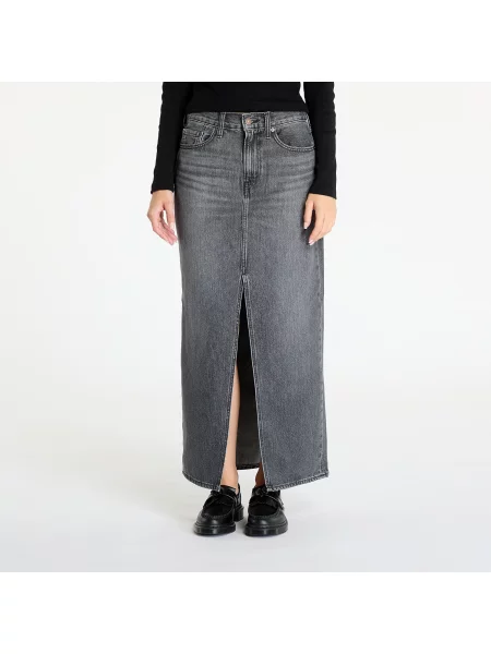 Дънкова пола Levi's сиво дълга със стандартна кройка черно