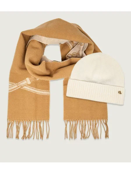 LAUREN RALPH LAUREN Sál és sapka szett Világosbarna
