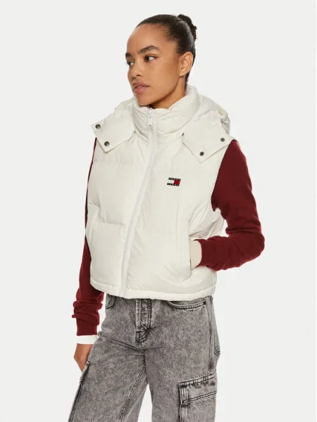 Tommy Jeans Vestă Alaska Cropped Fit alb