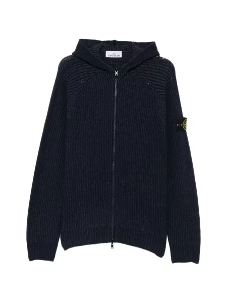 Hanorac cu glugă Stone Island tricotate cu strasuri albastru