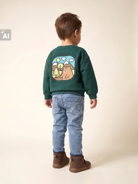 Sinsay Mikina crewneck s potiskem medvídka zelená
